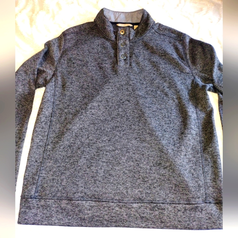 Paradise Collection Sweater Sweatshirt Marled Gray 3 Button Mock Neck Medium
